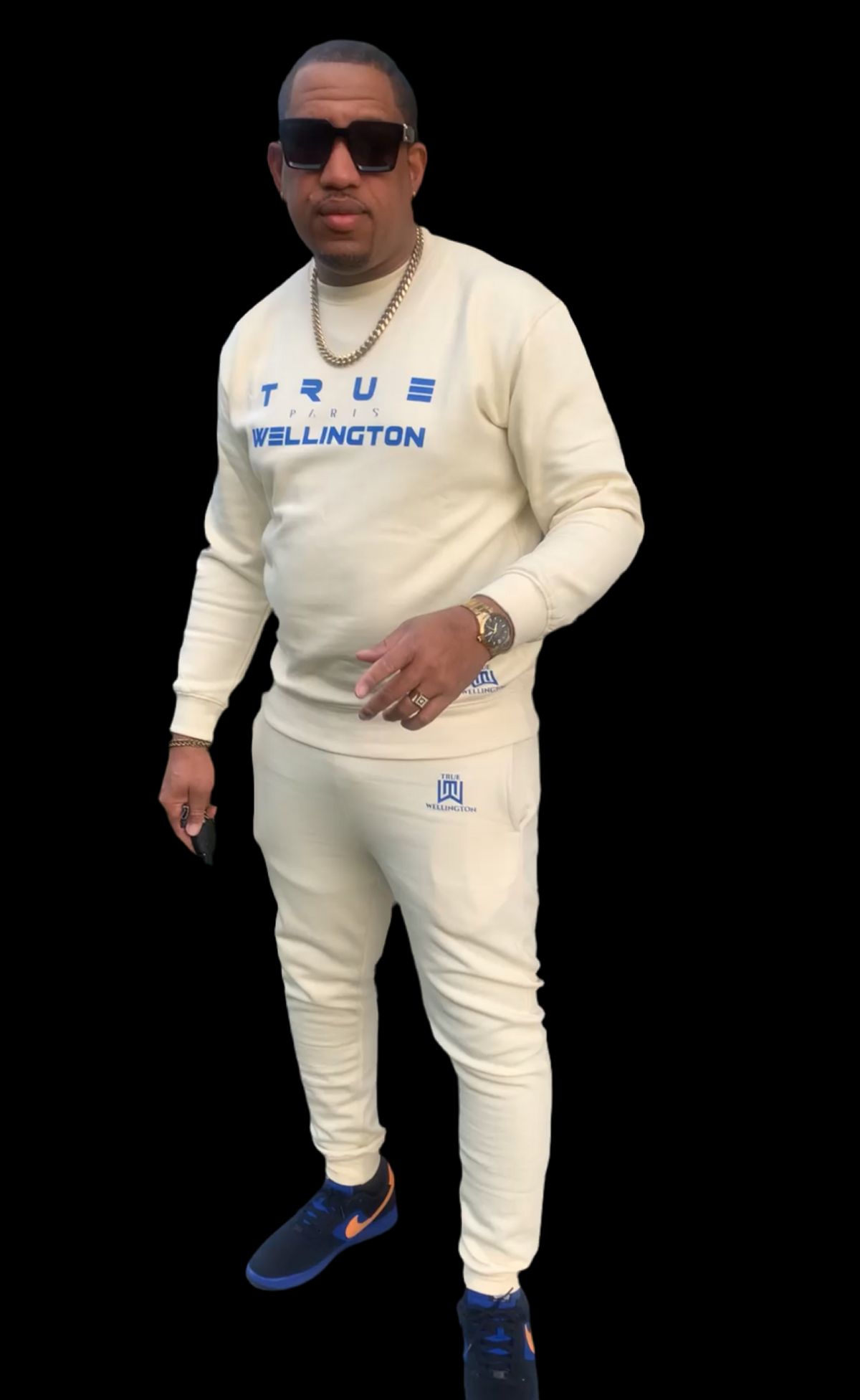 Cream with blue logo