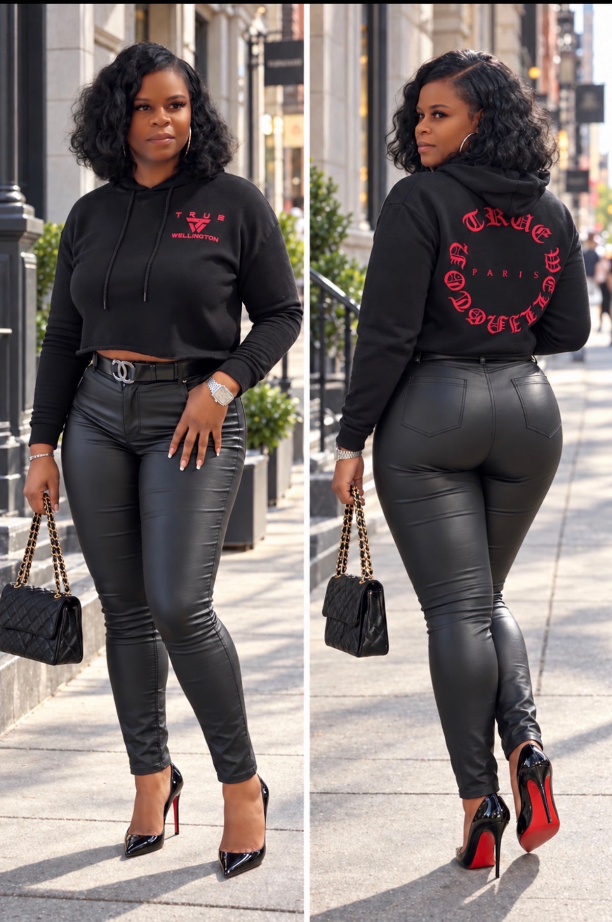 True Wellington Cropped Hoodie | Black & Red